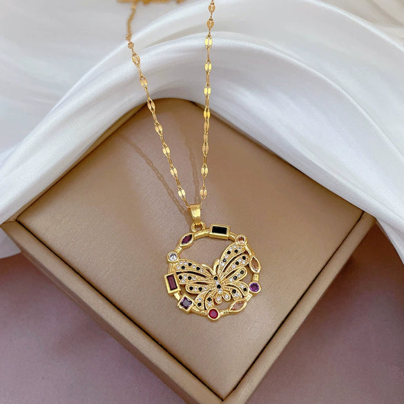 Titanium Steel And Copper Unisex Geometric Heavy Industry Necklace With Microinlaid Real Gold Plating And Diamond Design