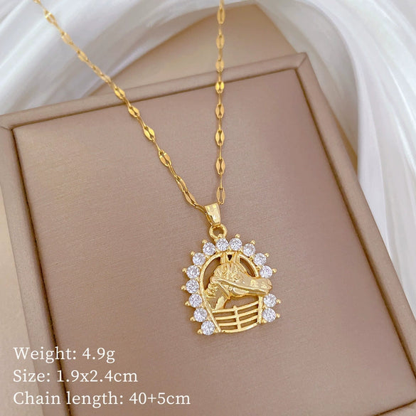 Titanium Steel And Copper Unisex Geometric Heavy Industry Necklace With Microinlaid Real Gold Plating And Diamond Design
