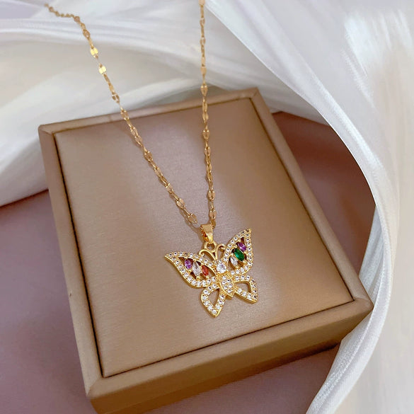 Titanium Steel And Copper Unisex Geometric Heavy Industry Necklace With Microinlaid Real Gold Plating And Diamond Design
