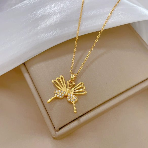 Titanium Steel And Copper Unisex Geometric Heavy Industry Necklace With Microinlaid Real Gold Plating And Diamond Design