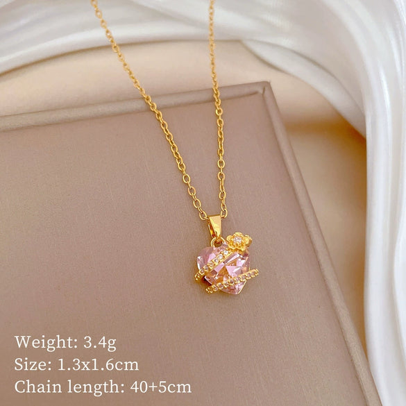 Titanium Steel And Copper Unisex Geometric Heavy Industry Necklace With Microinlaid Real Gold Plating And Diamond Design