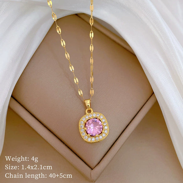 Titanium Steel And Copper Unisex Geometric Heavy Industry Necklace With Microinlaid Real Gold Plating And Diamond Design