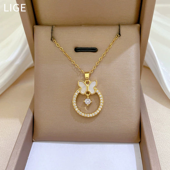 Titanium Steel And Copper Unisex Ring And Necklace With Geometric Pattern Light Luxury Style