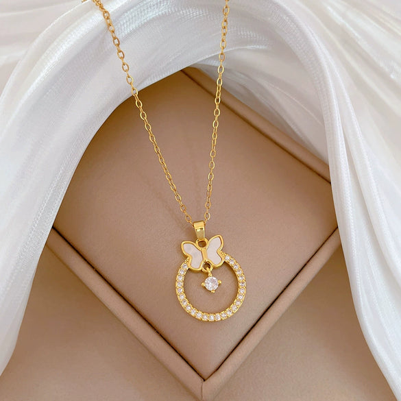 Titanium Steel And Copper Unisex Ring And Necklace With Geometric Pattern Light Luxury Style