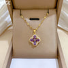 Titanium Steel And Copper Women's Cartoon Style Microinlaid Zircon Amethyst Fourleaf Flower Pendant Lip Chain Jewelry With Cross Crown Roman Numerals Electroplating