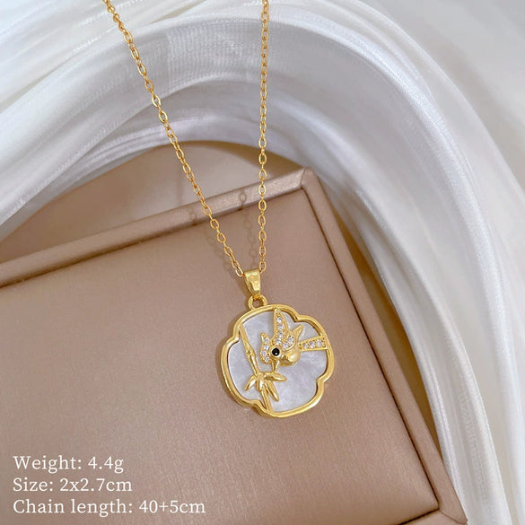 Titanium Steel And Copper Women's Geometric Style Planet Starry Sky Diamond Microinlay Necklace