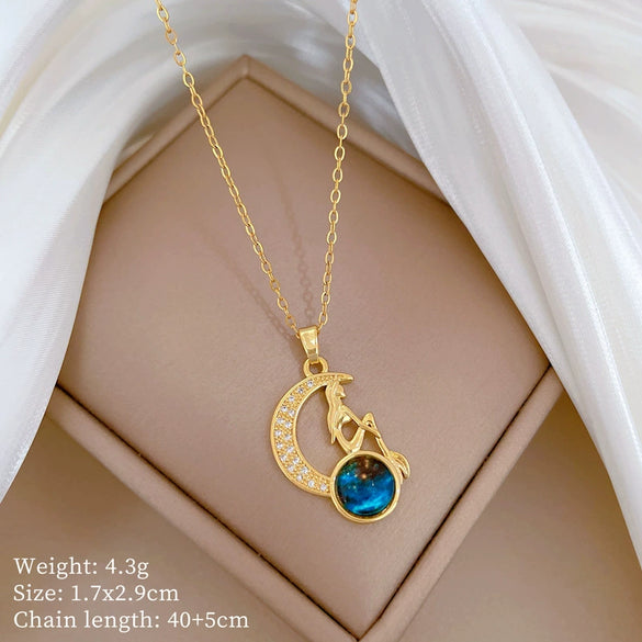 Titanium Steel And Copper Women's Geometric Style Planet Starry Sky Diamond Microinlay Necklace