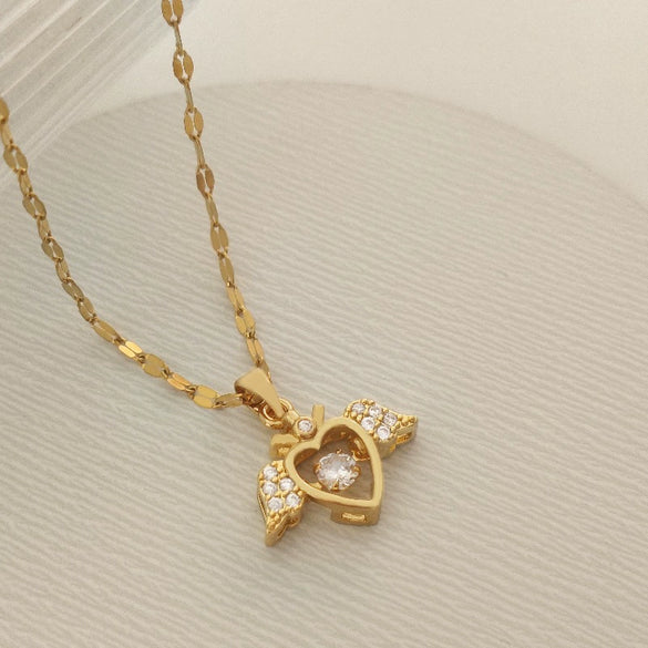 Titanium Steel And Copper Women's Heart Shape Elegant Microinlaid True Gold Light Luxury Electroplated Necklace With Cross Chain