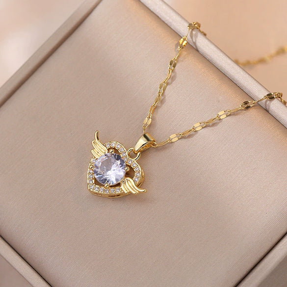 Titanium Steel And Copper Women's Heart Shape Elegant Microinlaid True Gold Light Luxury Electroplated Necklace With Cross Chain