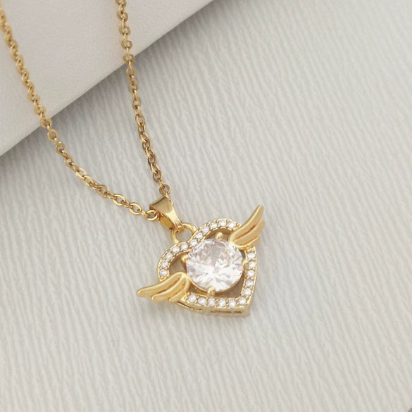 Titanium Steel And Copper Women's Heart Shape Elegant Microinlaid True Gold Light Luxury Electroplated Necklace With Cross Chain