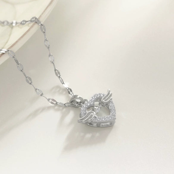 Titanium Steel And Copper Women's Heart Shape Elegant Microinlaid True Gold Light Luxury Electroplated Necklace With Cross Chain