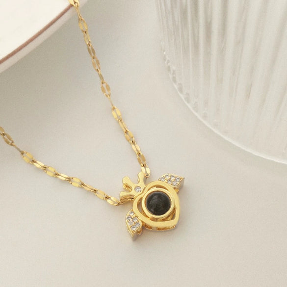 Titanium Steel And Copper Women's Heart Shape Elegant Microinlaid True Gold Light Luxury Electroplated Necklace With Cross Chain