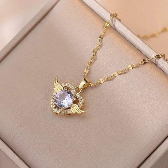Titanium Steel And Copper Women's Heart Shape Elegant Microinlaid True Gold Light Luxury Electroplated Necklace With Cross Chain