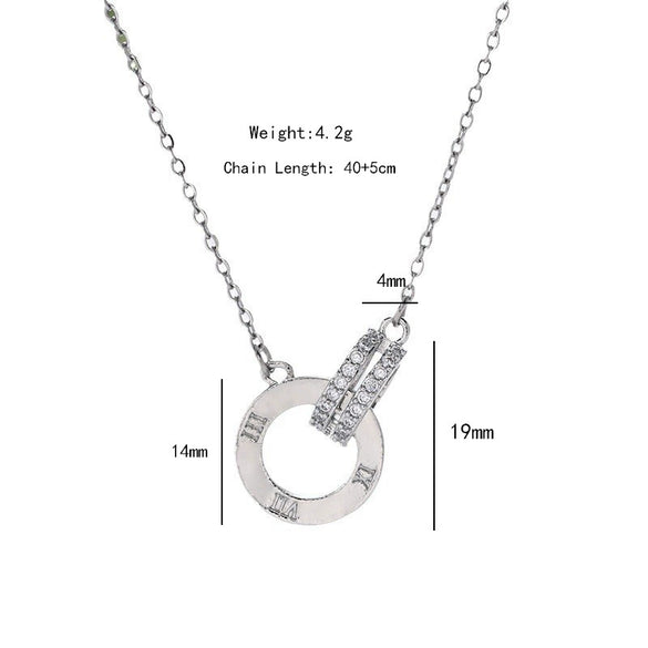 Titanium Steel And Copper Women's Light Luxury Geometric Diamond Roman Double Ring Pendant Necklace With Cross Chain
