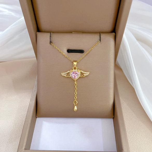 Titanium Steel And Copper Women's Love Heart Necklace With Diamond Microinlay And Geometric Design Cartoon Style