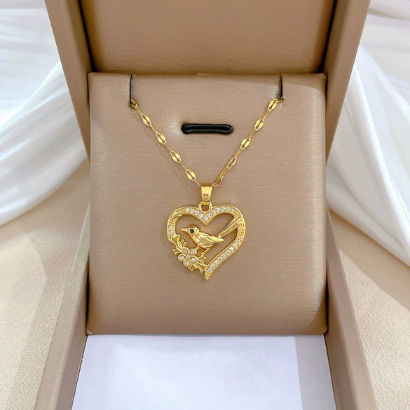 Titanium Steel And Copper Women's Love Heart Necklace With Diamond Microinlay And Geometric Design Cartoon Style
