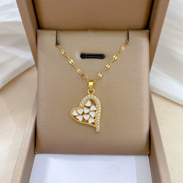 Titanium Steel And Copper Women's Love Heart Necklace With Diamond Microinlay And Geometric Design Cartoon Style