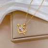Titanium Steel And Copper Women's Love Heart Necklace With Diamond Microinlay And Geometric Design Cartoon Style