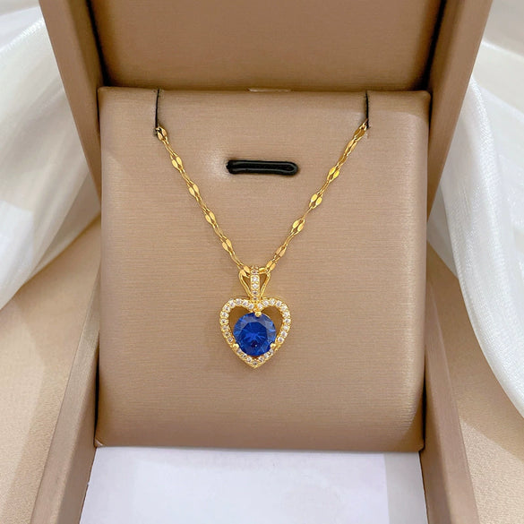 Titanium Steel And Copper Women's Love Heart Necklace With Diamond Microinlay And Geometric Design Cartoon Style