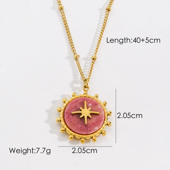 Titanium Steel And Natural Stone Women's Necklace With Geometric Pattern And Ball Chain In Light Luxury Style