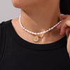 Titanium Steel And Pearl Pendant Necklace With Geometric Style And Electroplating Treatment