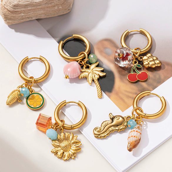 Titanium Steel And Shell Fruit Pendant Earrings For Women With Electroplating Process