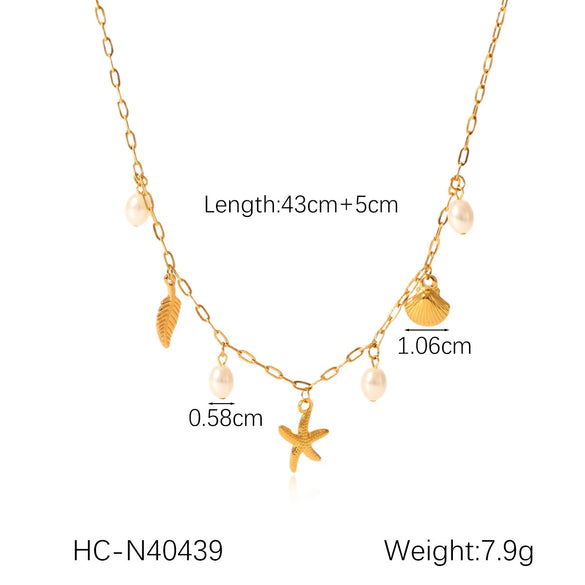 Titanium Steel And Stainless Steel Animal Turtle Goldfish Pearl Pendant O Word Chain Necklace With Electroplating