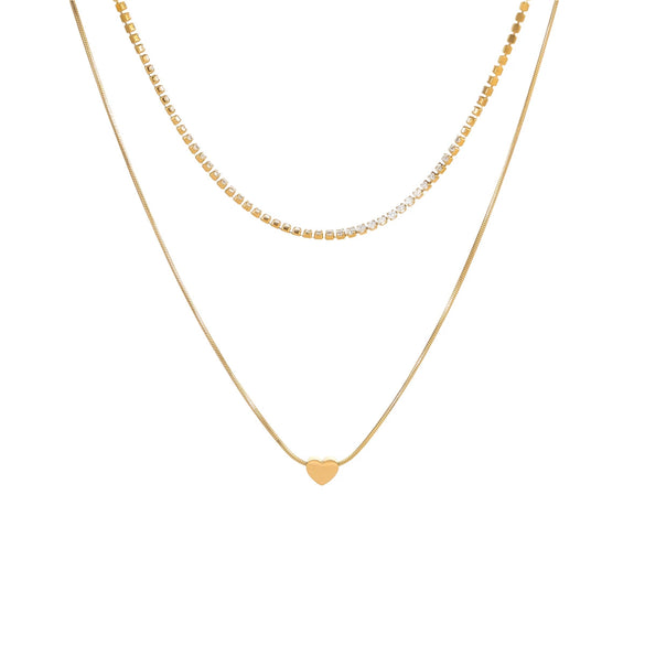 Titanium Steel And Stainless Steel Clavicle Chain With 18K Gold Plated Heartshaped Pendant And Geometric Pattern Electroplated Design Women's Necklace