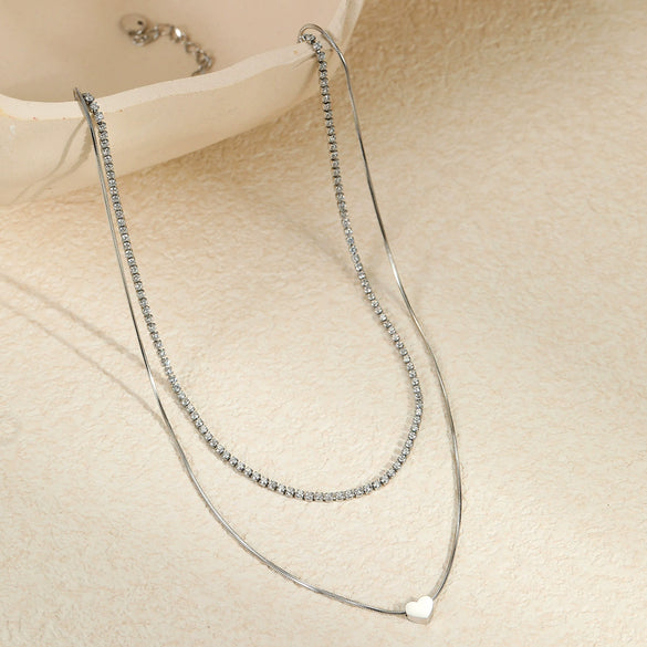 Titanium Steel And Stainless Steel Clavicle Chain With 18K Gold Plated Heartshaped Pendant And Geometric Pattern Electroplated Design Women's Necklace