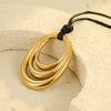 Titanium Steel And Stainless Steel Geometric Oval Hollow Pendant Necklace With Electroplating For Women