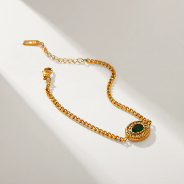 Titanium Steel And Stainless Steel Geometric Oval Pendant Zircon Bracelet With Electroplating For Women