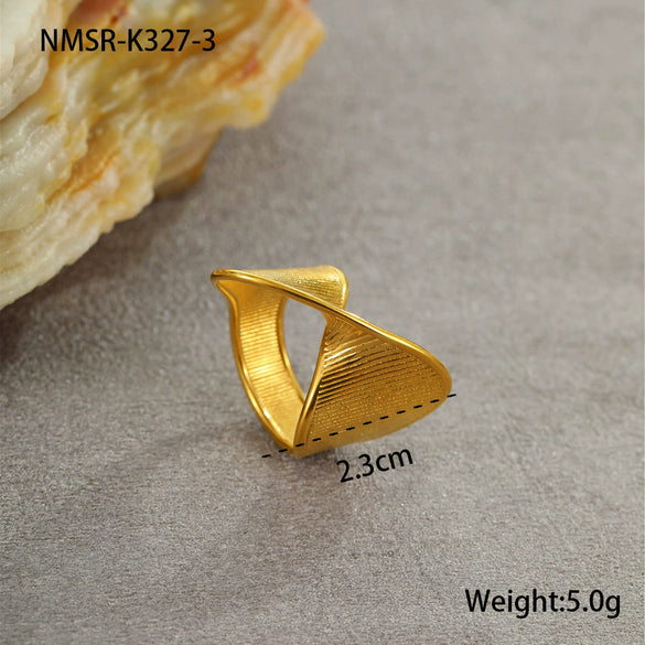 Titanium Steel And Stainless Steel Geometric Wide Edge Ring Plated With 18K Gold Light Luxury Style Jewelry