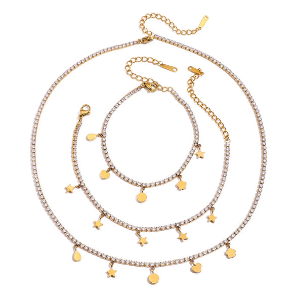 Titanium Steel And Stainless Steel Geometric Women's Necklace And Bracelet With Electroplating