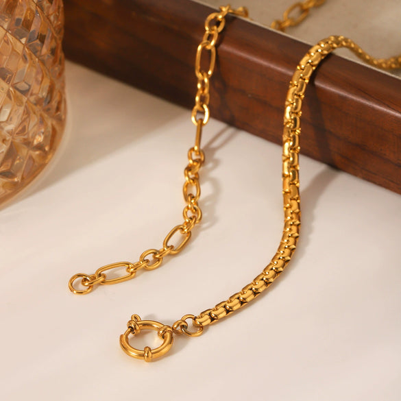 Titanium Steel And Stainless Steel Ins Style Geometric Clavicle Chain Necklace With 18K Goldplated Electroplating