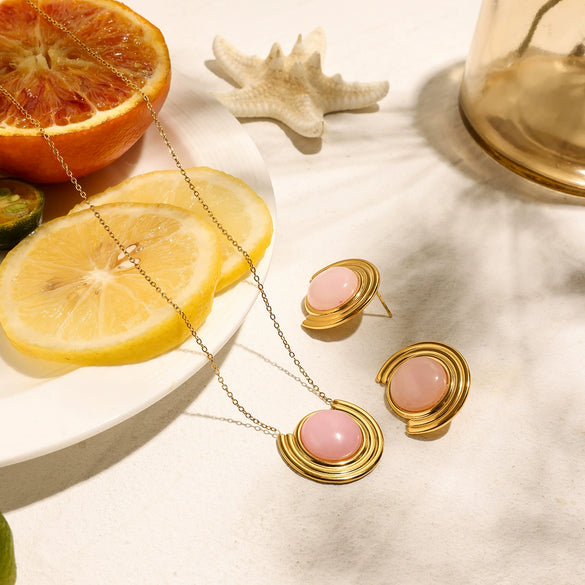 Titanium Steel And Stainless Steel Jewelry Electroplated Allmatch Necklace Earrings With Natural Stone