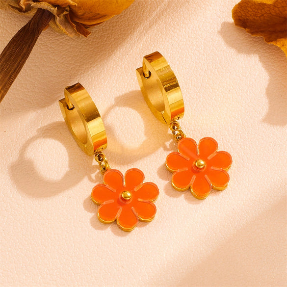 Titanium Steel And Stainless Steel Plant Flowers Stud Earring Bracelet Necklace Jewelry For Women
