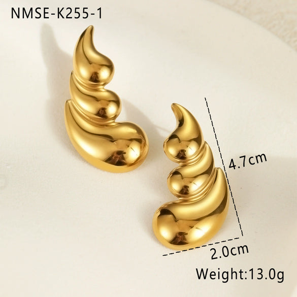 Titanium Steel And Stainless Steel Plated 18K Gold Geometric Three Layer Water Drop Earrings With Electroplating
