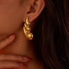 Titanium Steel And Stainless Steel Plated 18K Gold Geometric Three Layer Water Drop Earrings With Electroplating