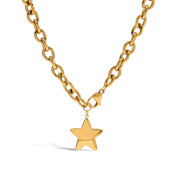 Titanium Steel And Stainless Steel Star Pendant Necklace With Electroplating Minimalist Design For Women