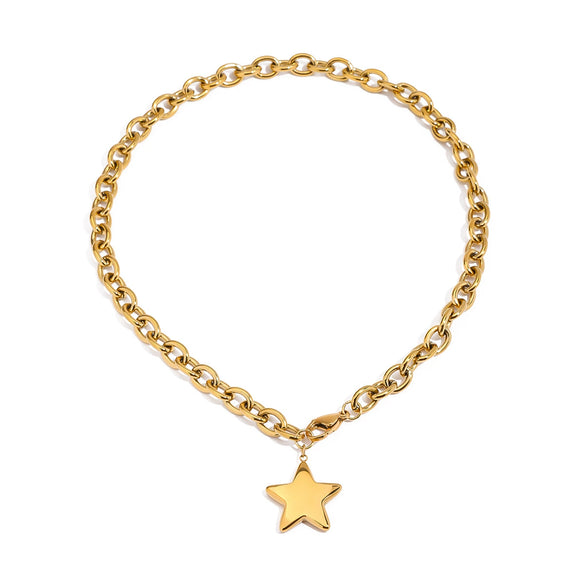 Titanium Steel And Stainless Steel Star Pendant Necklace With Electroplating Minimalist Design For Women