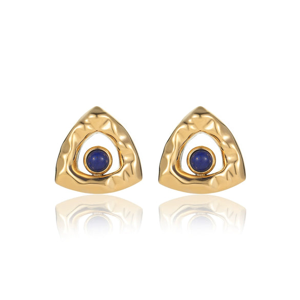 Titanium Steel And Stainless Steel Triangular Pleated Natural Stone Plated 18K Vintage Earrings