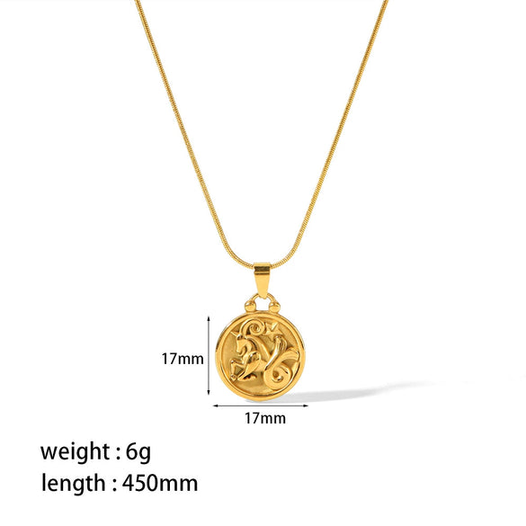 Titanium Steel And Stainless Steel Women's Constellation Pendant Necklace 18K Goldplated With Snake Bone Chain