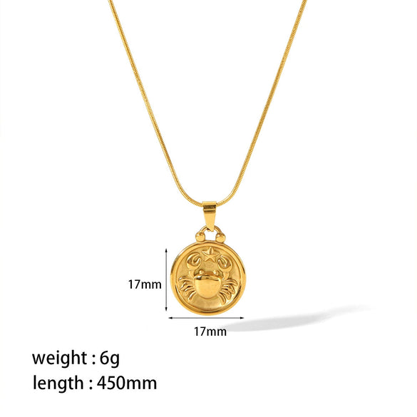 Titanium Steel And Stainless Steel Women's Constellation Pendant Necklace 18K Goldplated With Snake Bone Chain