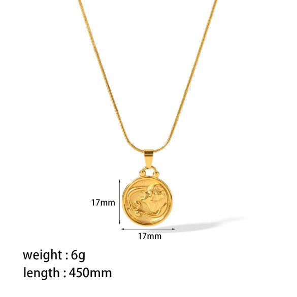 Titanium Steel And Stainless Steel Women's Constellation Pendant Necklace 18K Goldplated With Snake Bone Chain