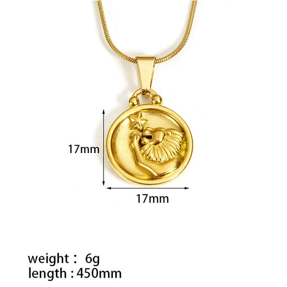 Titanium Steel And Stainless Steel Women's Constellation Pendant Necklace 18K Goldplated With Snake Bone Chain