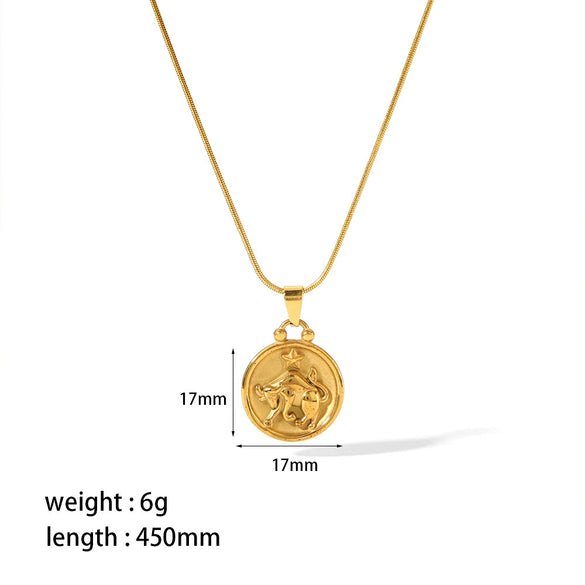 Titanium Steel And Stainless Steel Women's Constellation Pendant Necklace 18K Goldplated With Snake Bone Chain