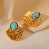 Titanium Steel And Stainless Steel Women's Earrings With Turquoise Inlaid Geometric And Fanshaped Design