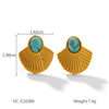 Titanium Steel And Stainless Steel Women's Earrings With Turquoise Inlaid Geometric And Fanshaped Design