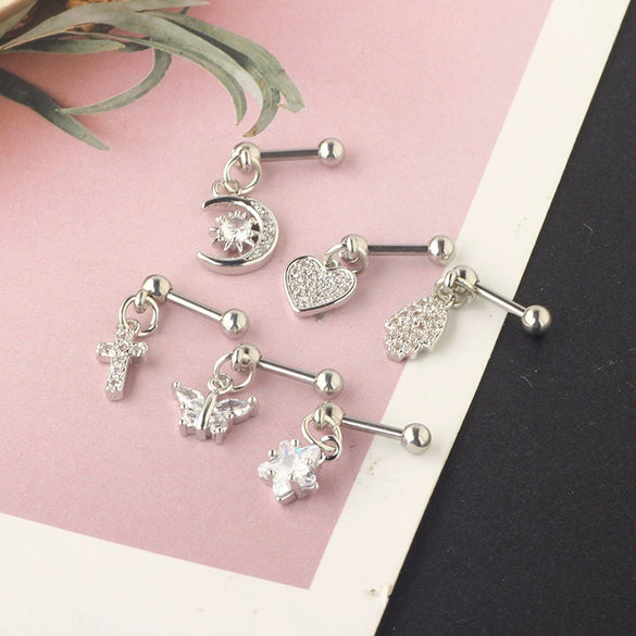 Titanium Steel And Stainless Steel Women's Heart And Star Zircon And Diamond Earrings