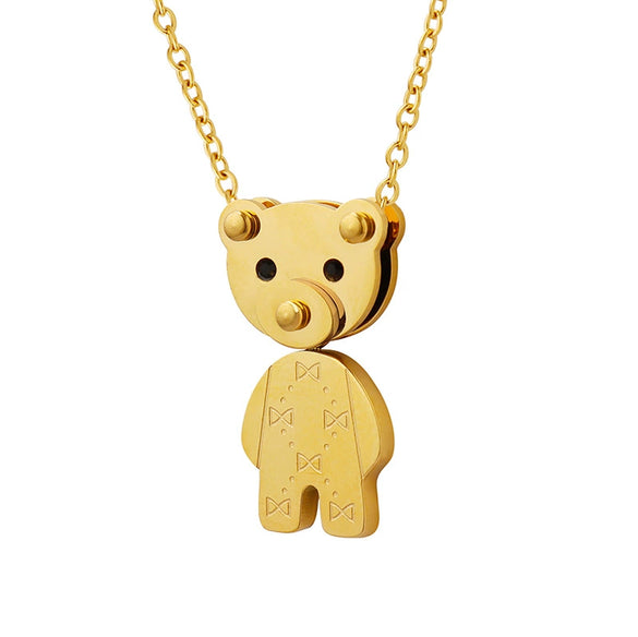 316L Stainless Steel Animal Bear Pendant Necklace Women's Jewelry Inlaid Zircon Electroplated